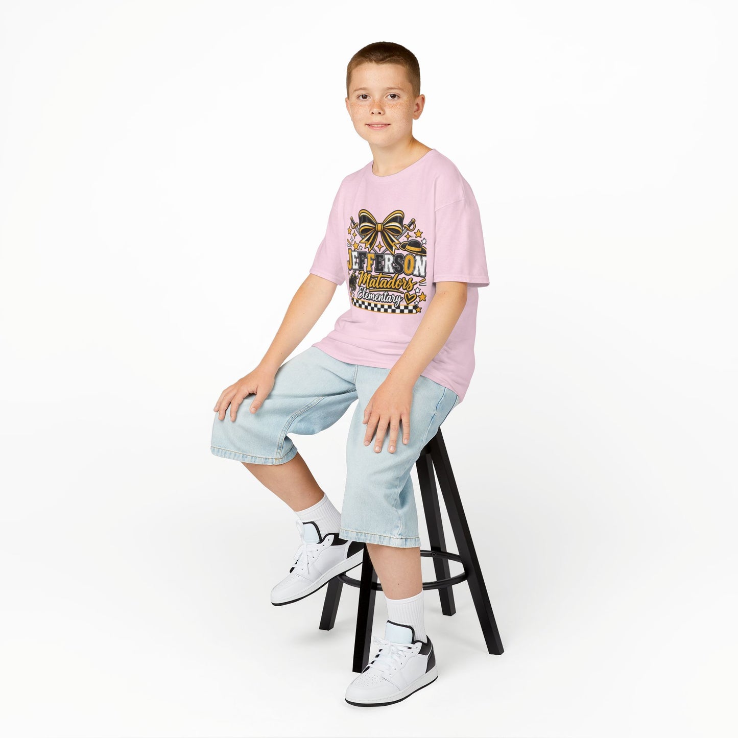 Jefferson Matadors Elementary Kids T-Shirt — School Spirit Bow & Mascot Tee