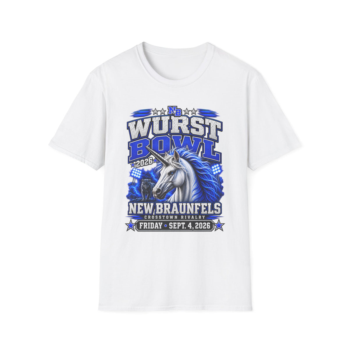 Wurst Bowl T-Shirt — New Braunfels 2026 Unicorn Football Event Tee