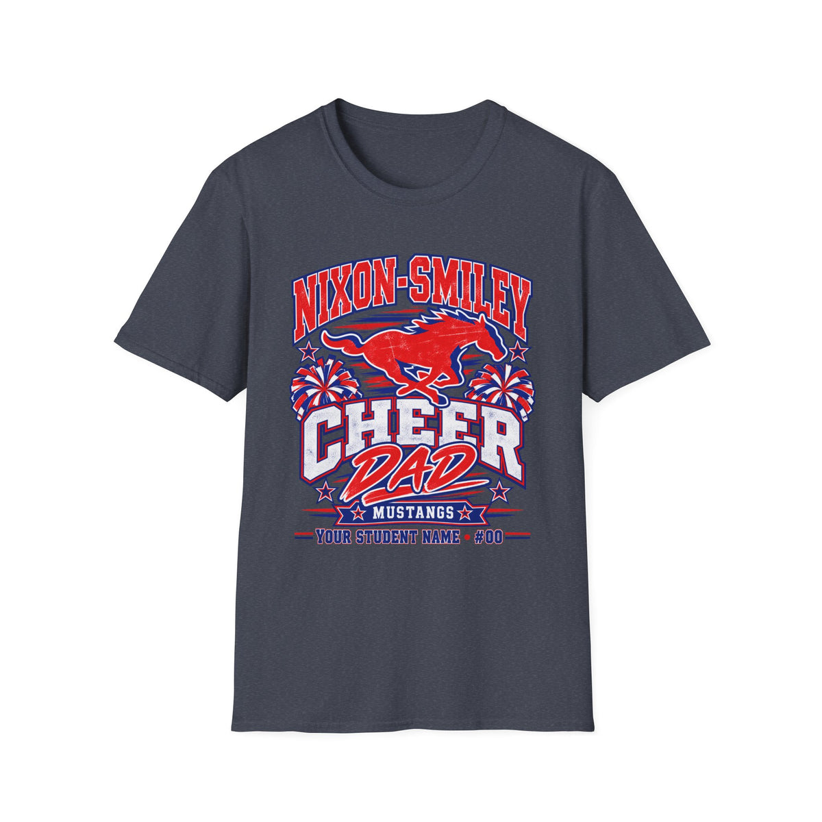 Nixon-Smiley Mustangs Cheer Dad T-Shirt — School Spirit Fan Tee