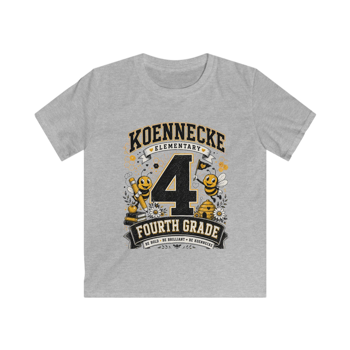 Koennecke Elementary Fourth Grade Kids T‑Shirt — '4 Fourth Grade' Bee School Tee
