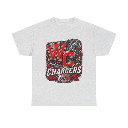 Chargers WC Mascot T-Shirt — Bold Red & Black School Spirit Tee
