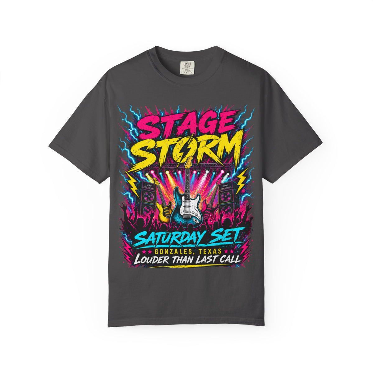 Stage Storm Rock Band T-Shirt — "Stage Storm" Guitar Concert Graphic Tee