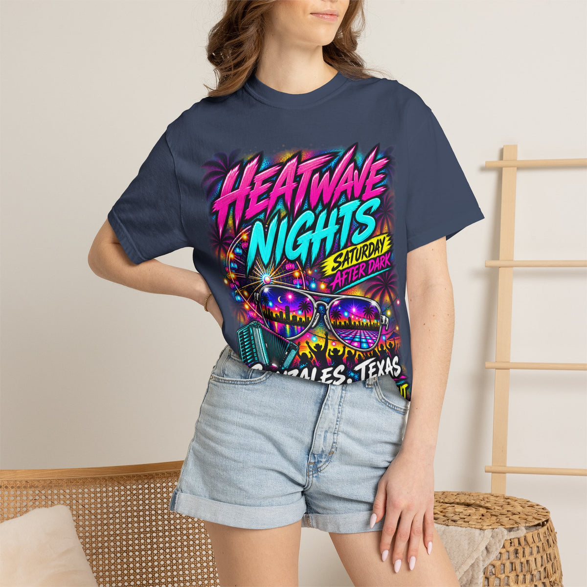Heatwave Nights T-Shirt — Gonzales, Texas Retro Neon Party Tee