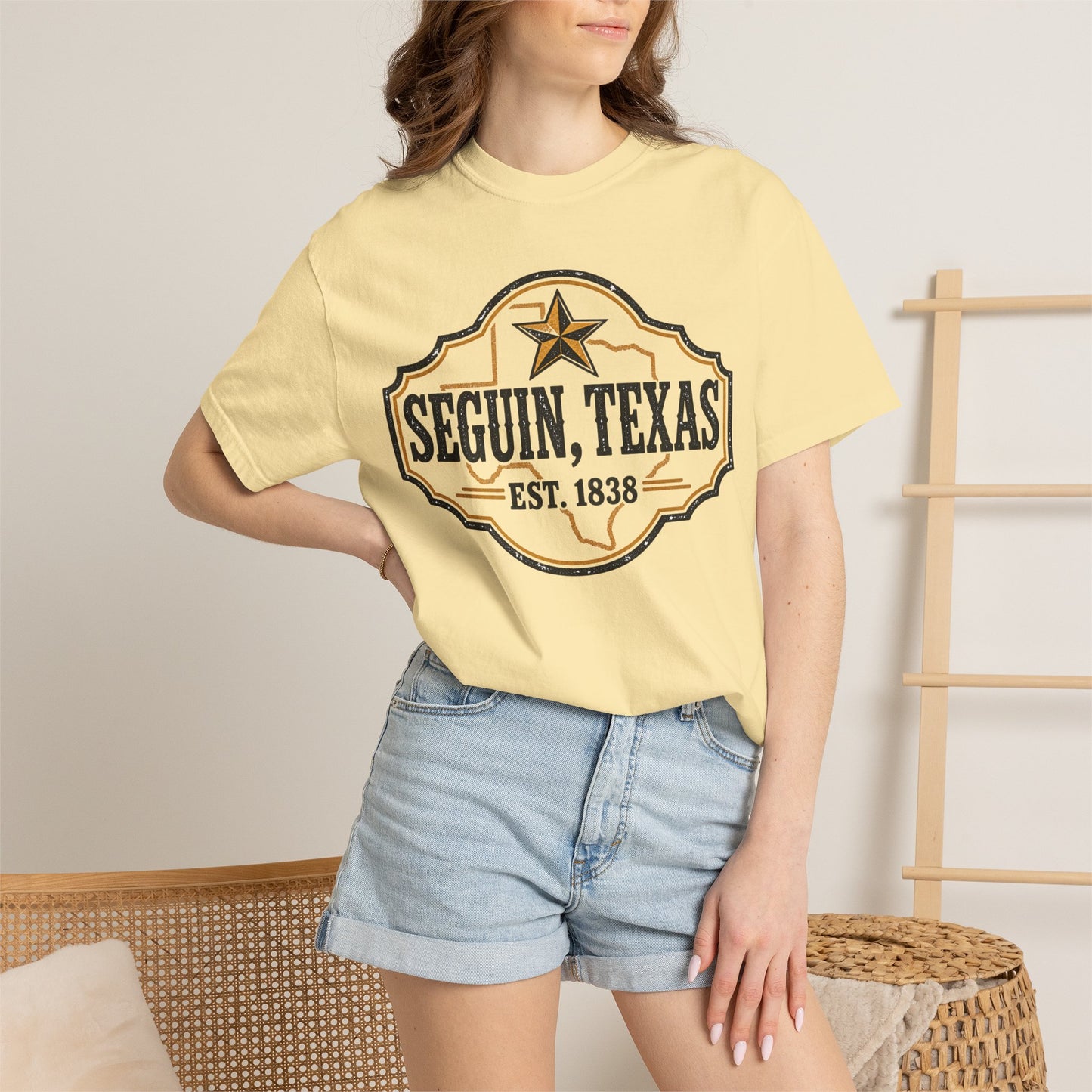 Seguin, Texas Vintage Badge T-Shirt — Est. 1838 Cotton Tee