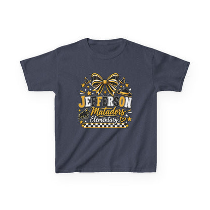 Jefferson Matadors Elementary Kids T-Shirt — School Spirit Bow & Mascot Tee