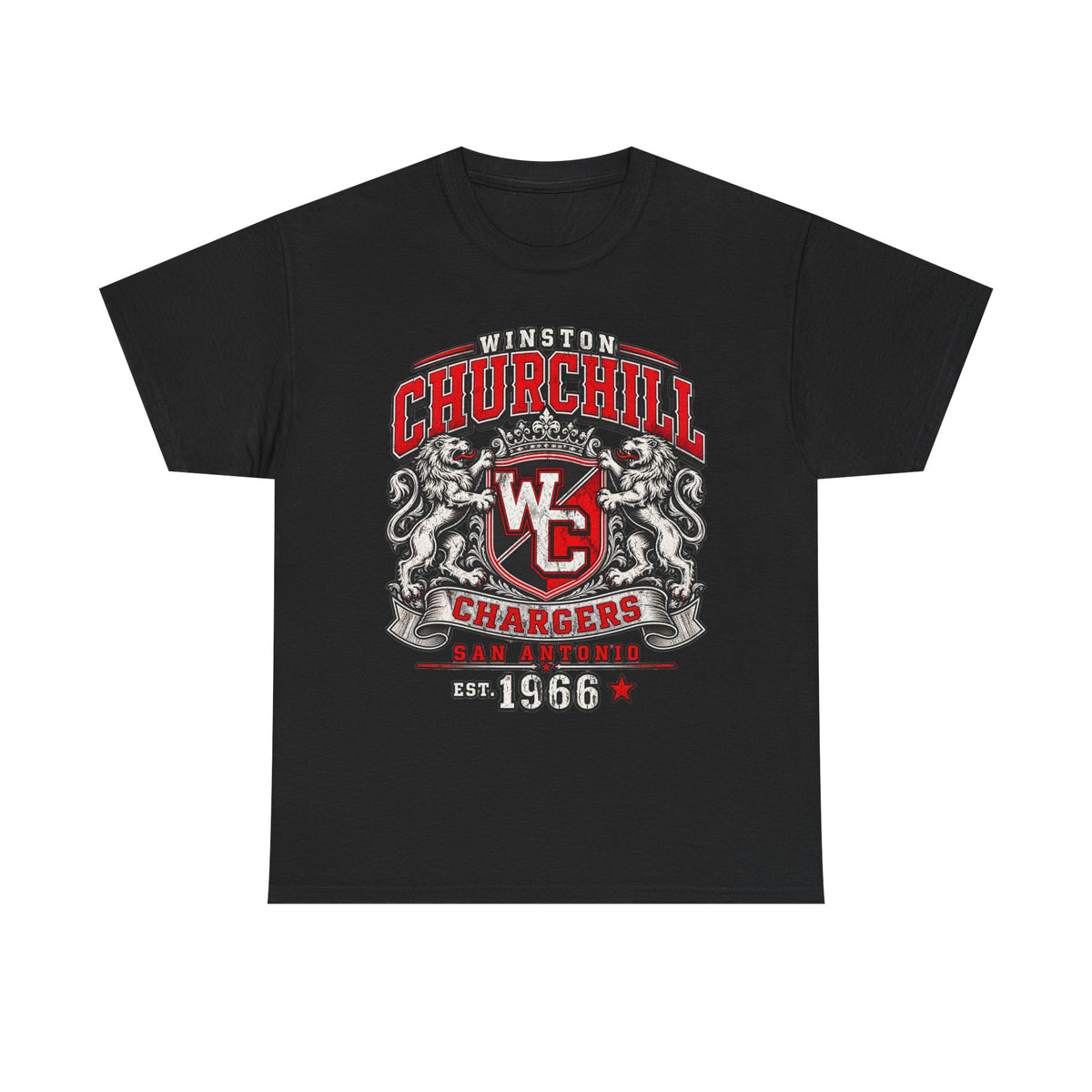 Churchill Chargers Vintage Crest T-Shirt — Winston Churchill 1966 School Spirit Tee