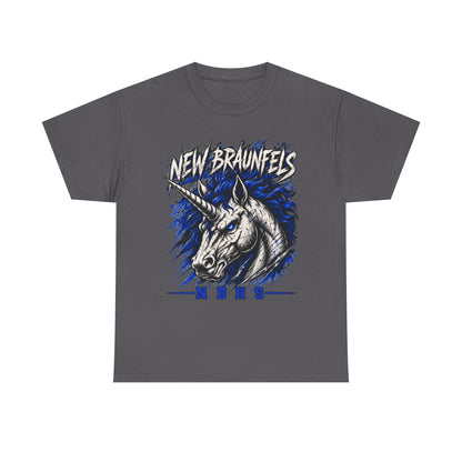New Braunfels Unicorn Graphic Tee — Bold Blue Mythical Horse Shirt