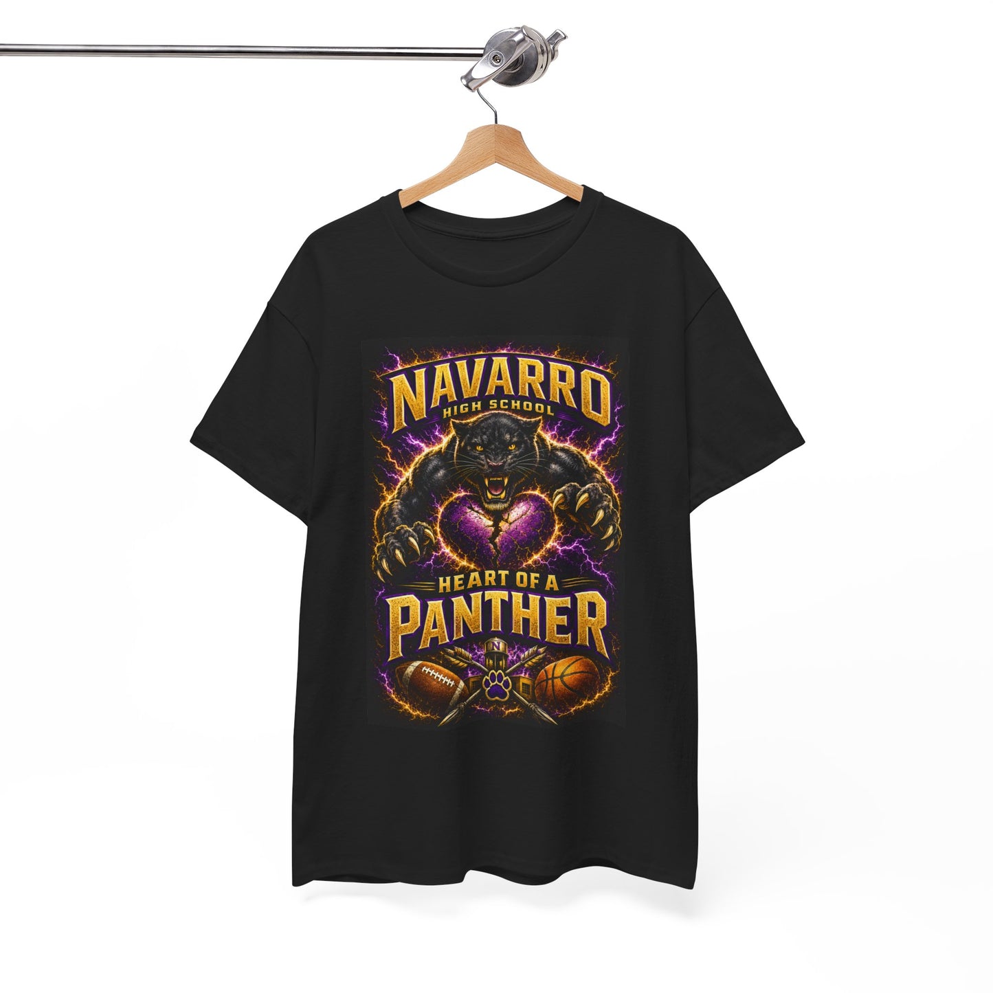 Panther Football Tee — "Navarro Heart of a Panther" High School Mascot Shirt