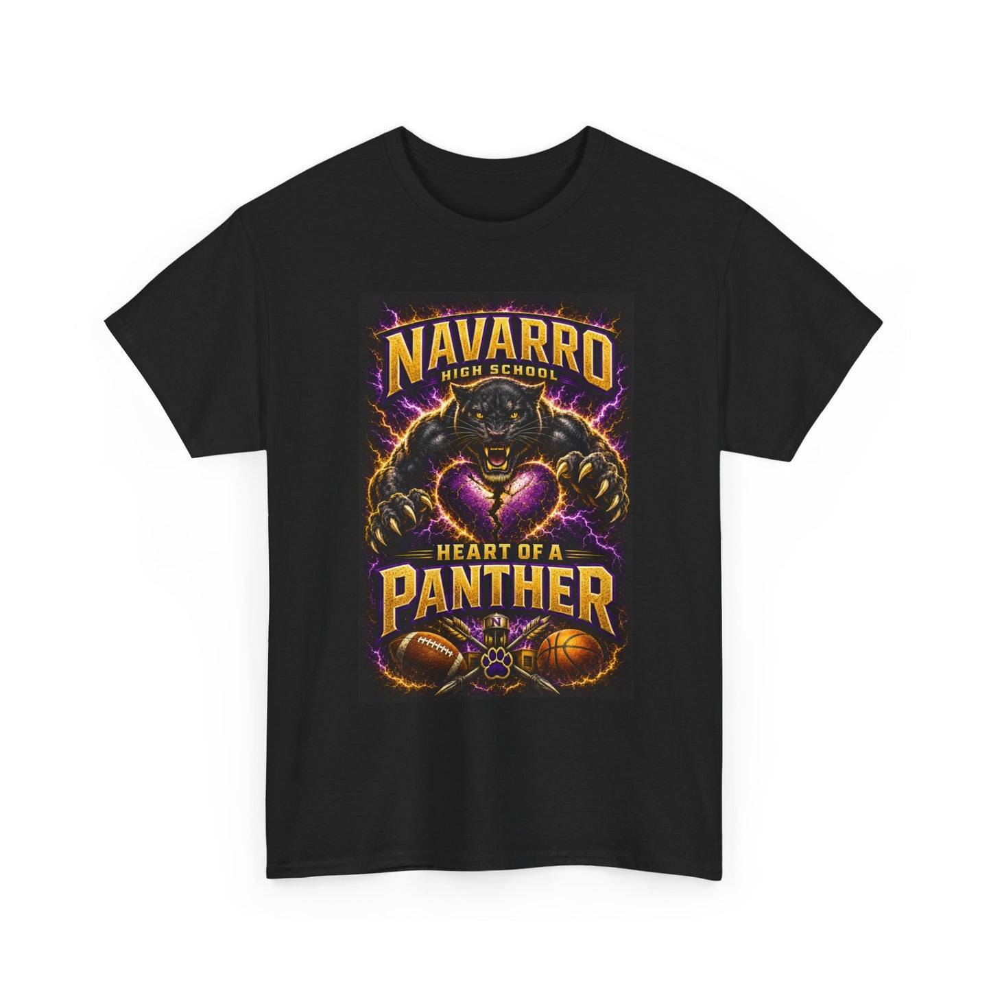 Panther Football Tee — "Navarro Heart of a Panther" High School Mascot Shirt