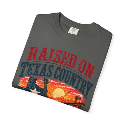 Raised on Texas Country T-Shirt — Gonzales TX Vintage Guitar Sunset Tee