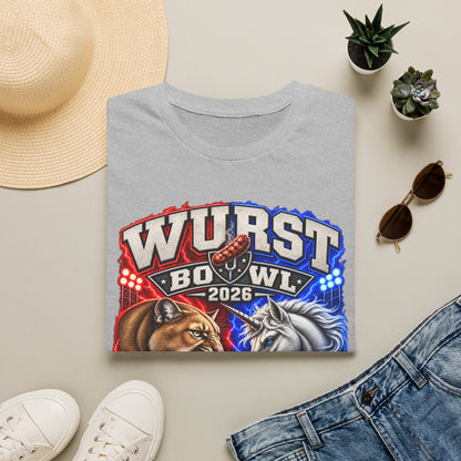 Wurst Bowl 2026 T‑Shirt — Rivalry Game Day Tee (Sausage vs. Unicorn)