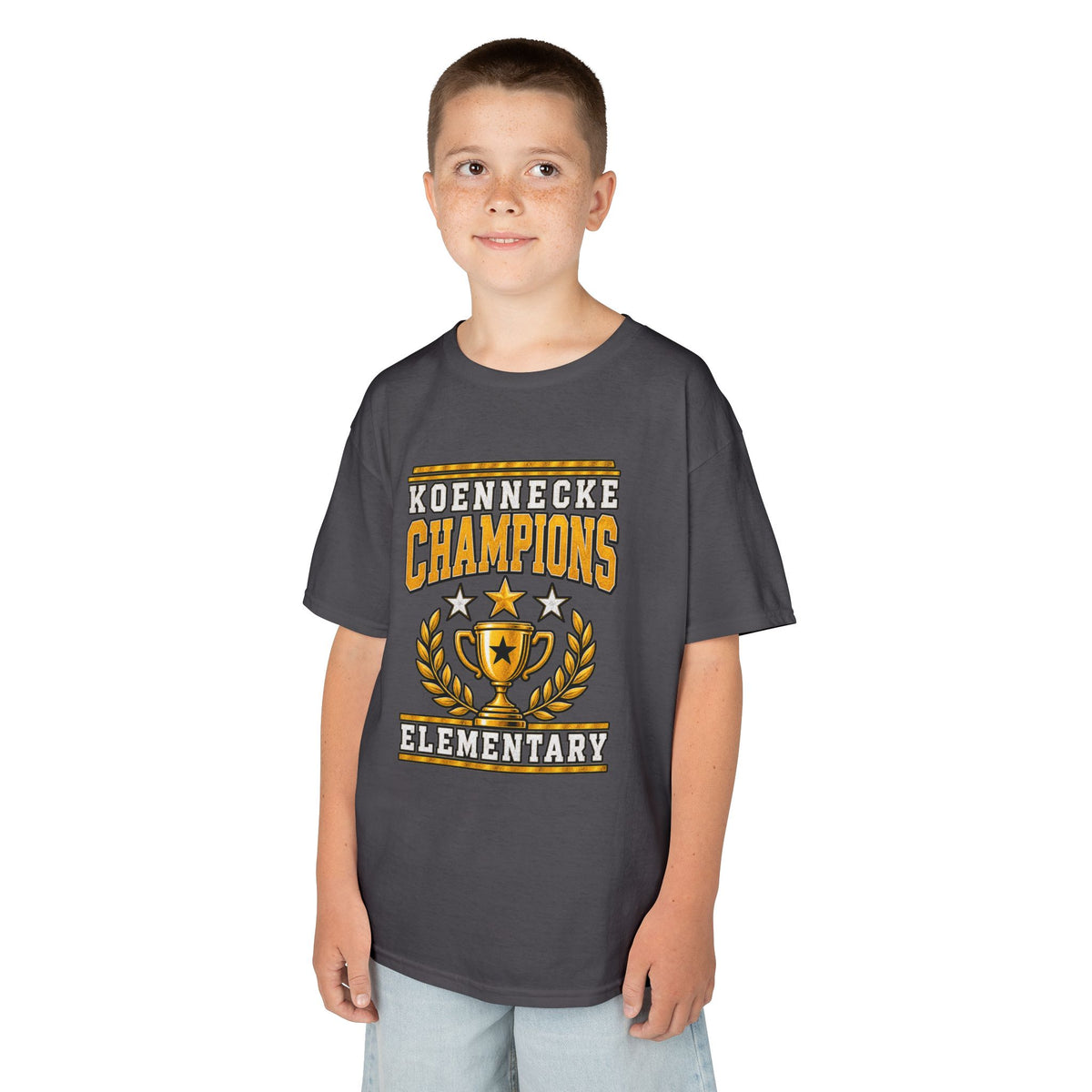 Koennecke Champions Elementary Kids T-Shirt — School Spirit Trophy Design