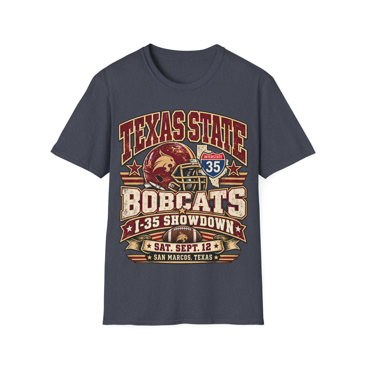 Texas State Bobcats Football T‑Shirt – I‑35 Showdown Game Day Tee