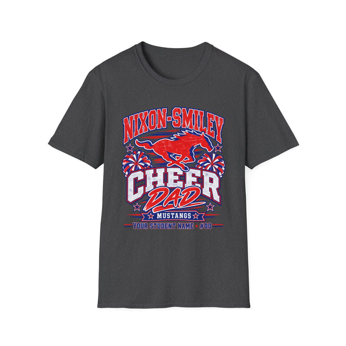 Nixon-Smiley Mustangs Cheer Dad T-Shirt — School Spirit Fan Tee