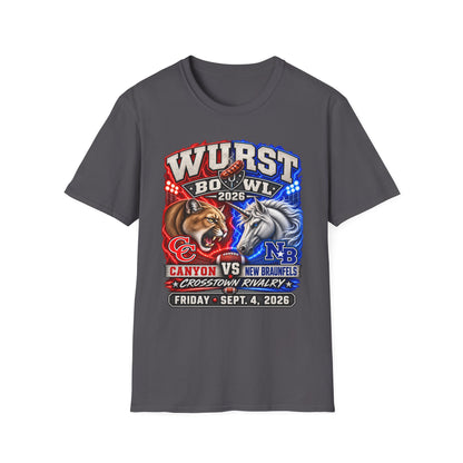 Wurst Bowl 2026 T‑Shirt — Rivalry Game Day Tee (Sausage vs. Unicorn)