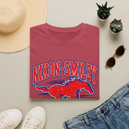 Nixon-Smiley Mustangs Tee — Retro School Mascot T-Shirt