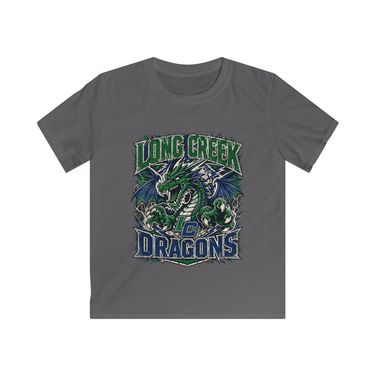Long Creek Dragons Kids Tee — Green Fierce Dragon School Spirit Shirt