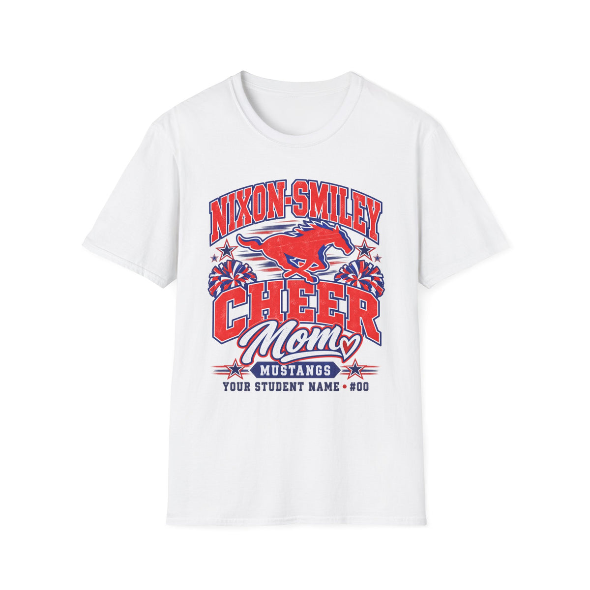 Nixon-Smiley Mustangs Cheer Mom T-Shirt — Personalized School Spirit Tee