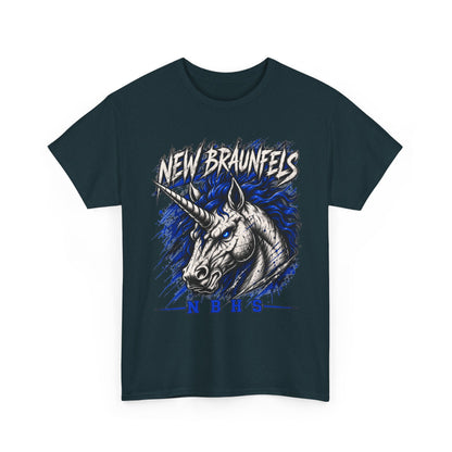 New Braunfels Unicorn Graphic Tee — Bold Blue Mythical Horse Shirt