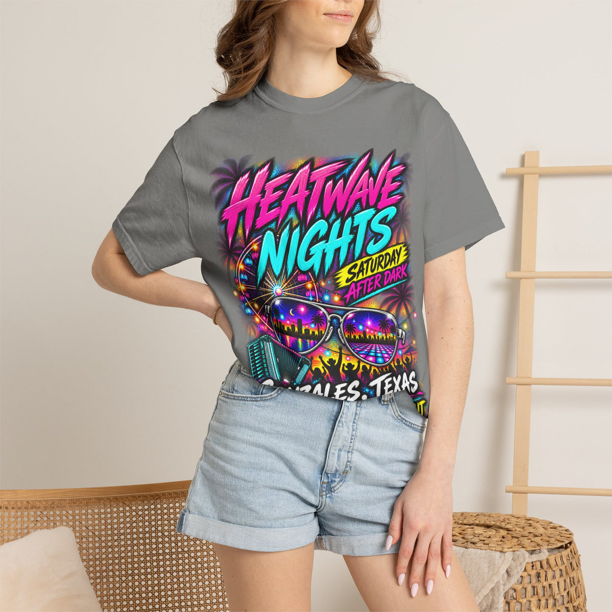 Heatwave Nights T-Shirt — Gonzales, Texas Retro Neon Party Tee