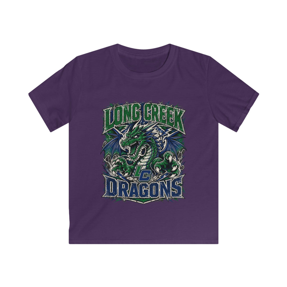 Long Creek Dragons Kids Tee — Green Fierce Dragon School Spirit Shirt