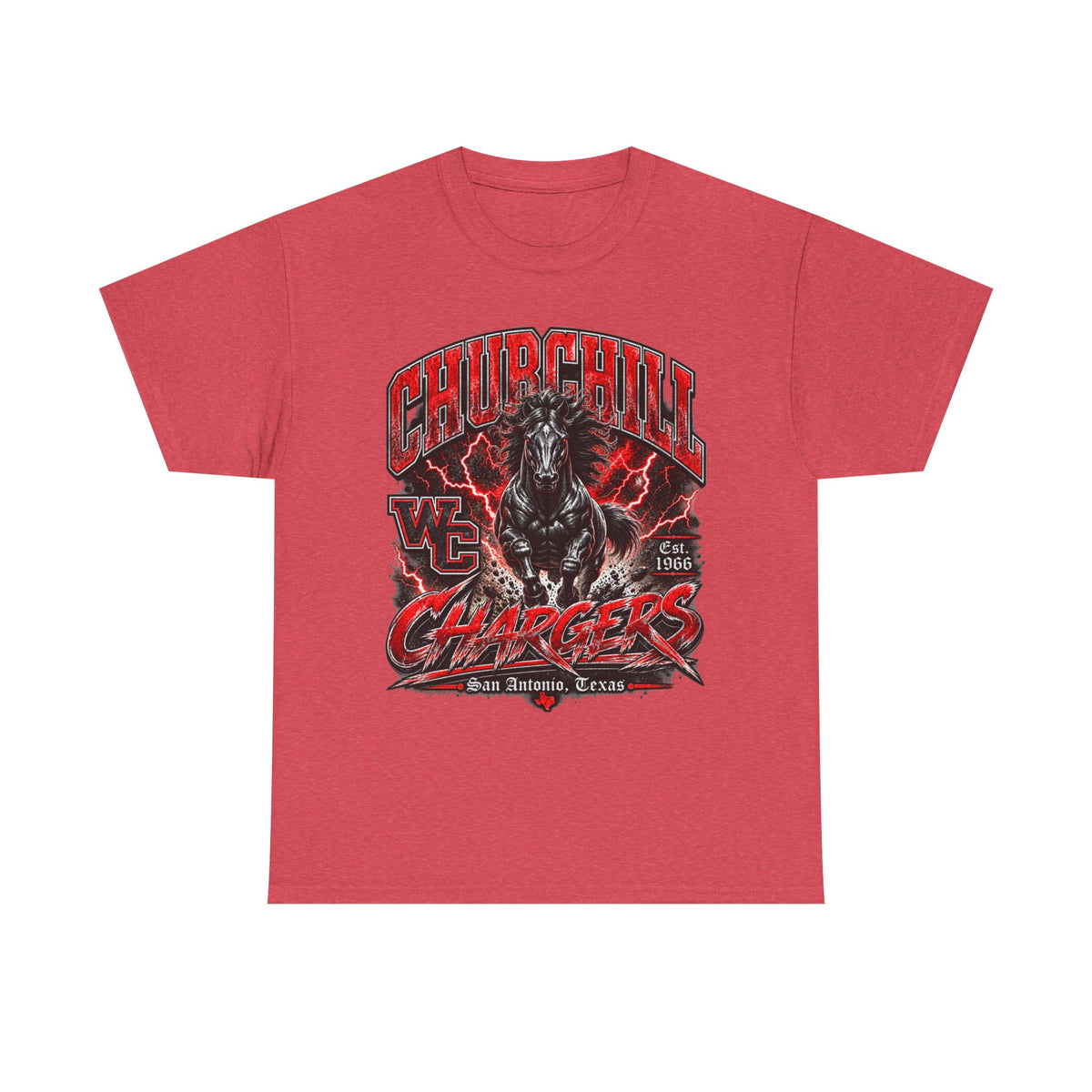 Churchill Chargers Mascot T‑Shirt — Vintage Black Stallion School Team Tee