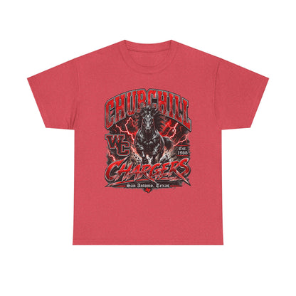 Churchill Chargers Mascot T‑Shirt — Vintage Black Stallion School Team Tee