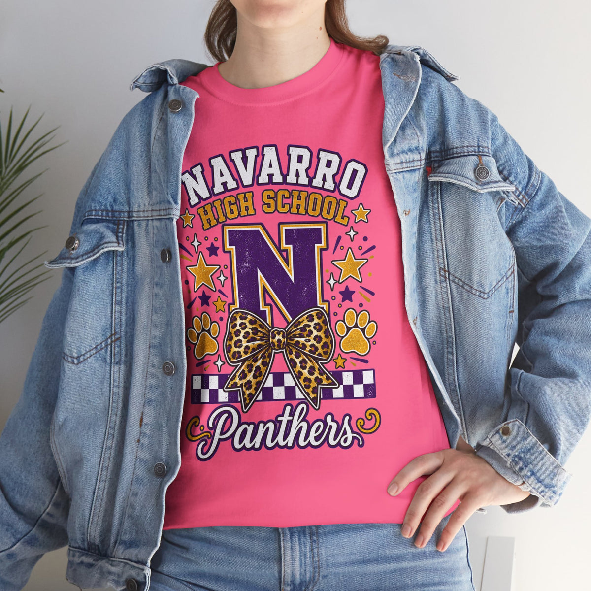 Navarro Panthers High School Tee — 'N' Leopard Ribbon Paw Print Design