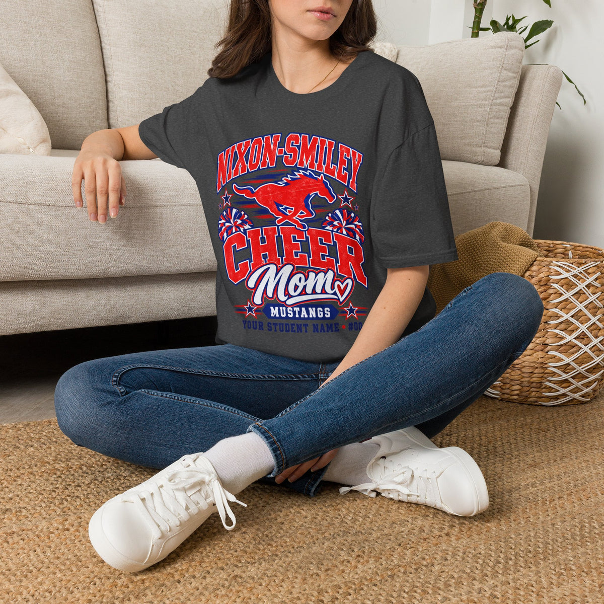 Nixon-Smiley Mustangs Cheer Mom T-Shirt — Personalized School Spirit Tee