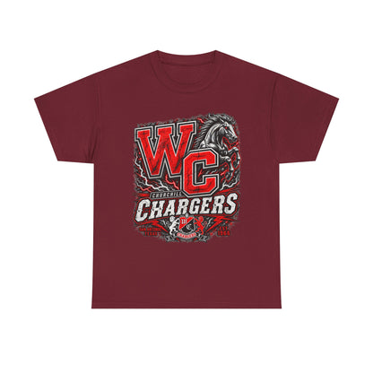 Chargers WC Mascot T-Shirt — Bold Red & Black School Spirit Tee
