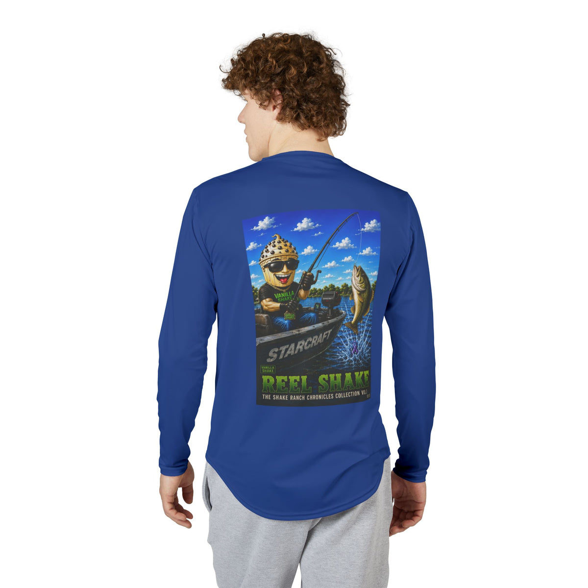 Reel Shake Dark Blue Men's UV Protection Long Sleeve Moisture Wicking Shirt-Sublimation.
