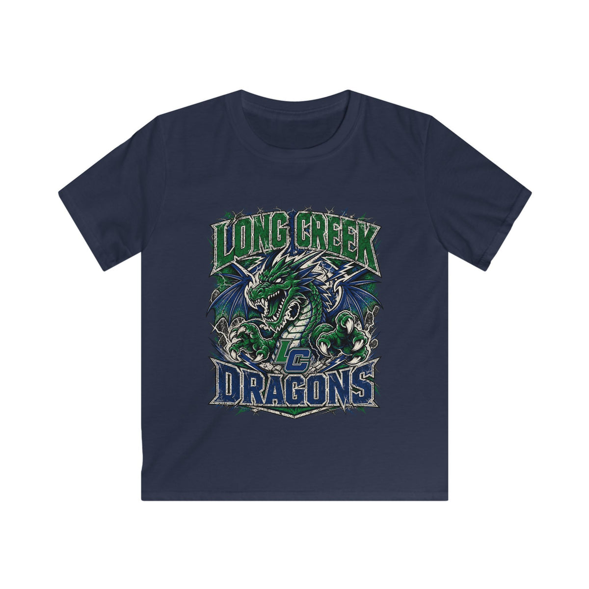 Long Creek Dragons Kids Tee — Green Fierce Dragon School Spirit Shirt