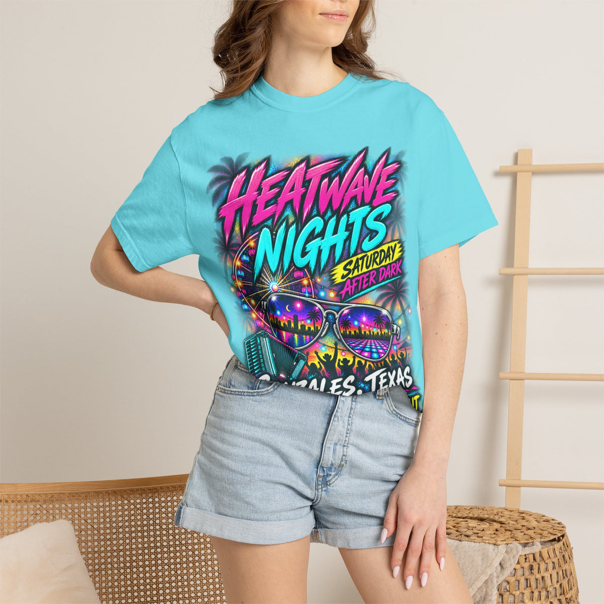 Heatwave Nights T-Shirt — Gonzales, Texas Retro Neon Party Tee