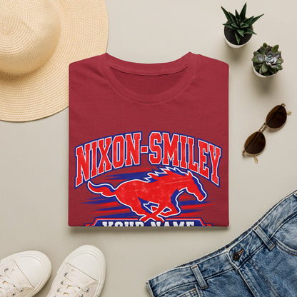 Customizable Mustang Team T-Shirt — 'Nixon-SMiley' Personalized Jersey Tee