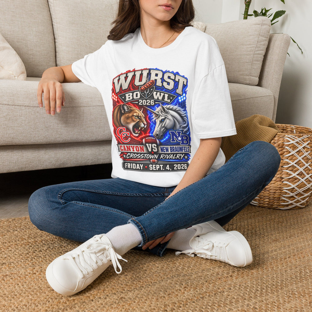 Wurst Bowl 2026 T‑Shirt — Rivalry Game Day Tee (Sausage vs. Unicorn)