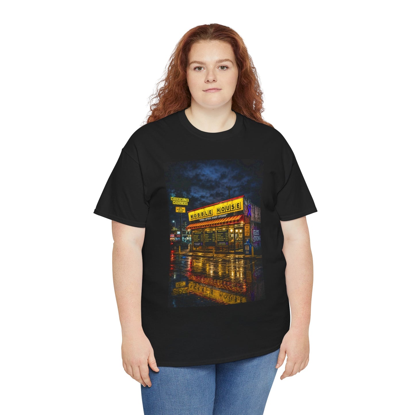 Diner Neon Night T-Shirt — Retro Rainy Cityscape Graphic Tee
