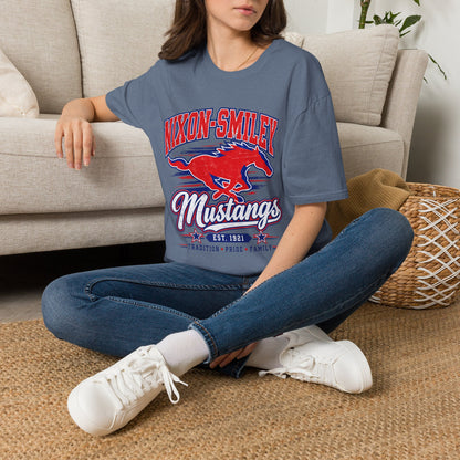Nixon-Smiley Mustangs Tee — Retro School Mascot T-Shirt