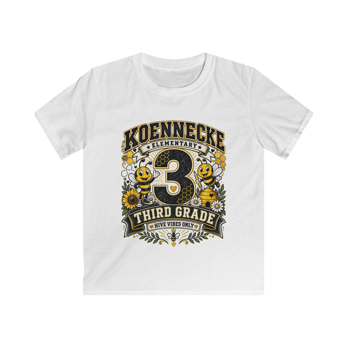 Third Grade Kids Tee - Koennecke Elementary 3rd Grade Sunflower Bee School Shirt