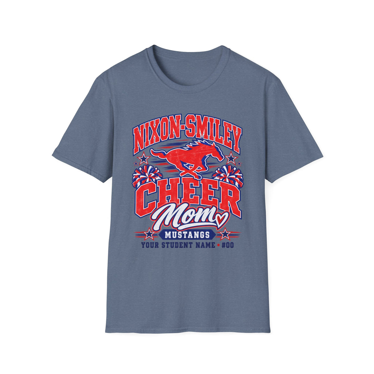 Nixon-Smiley Mustangs Cheer Mom T-Shirt — Personalized School Spirit Tee