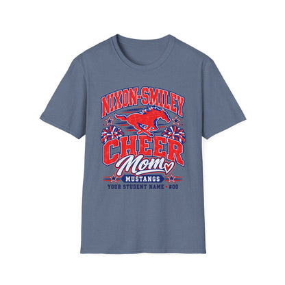 Nixon-Smiley Mustangs Cheer Mom T-Shirt — Personalized School Spirit Tee