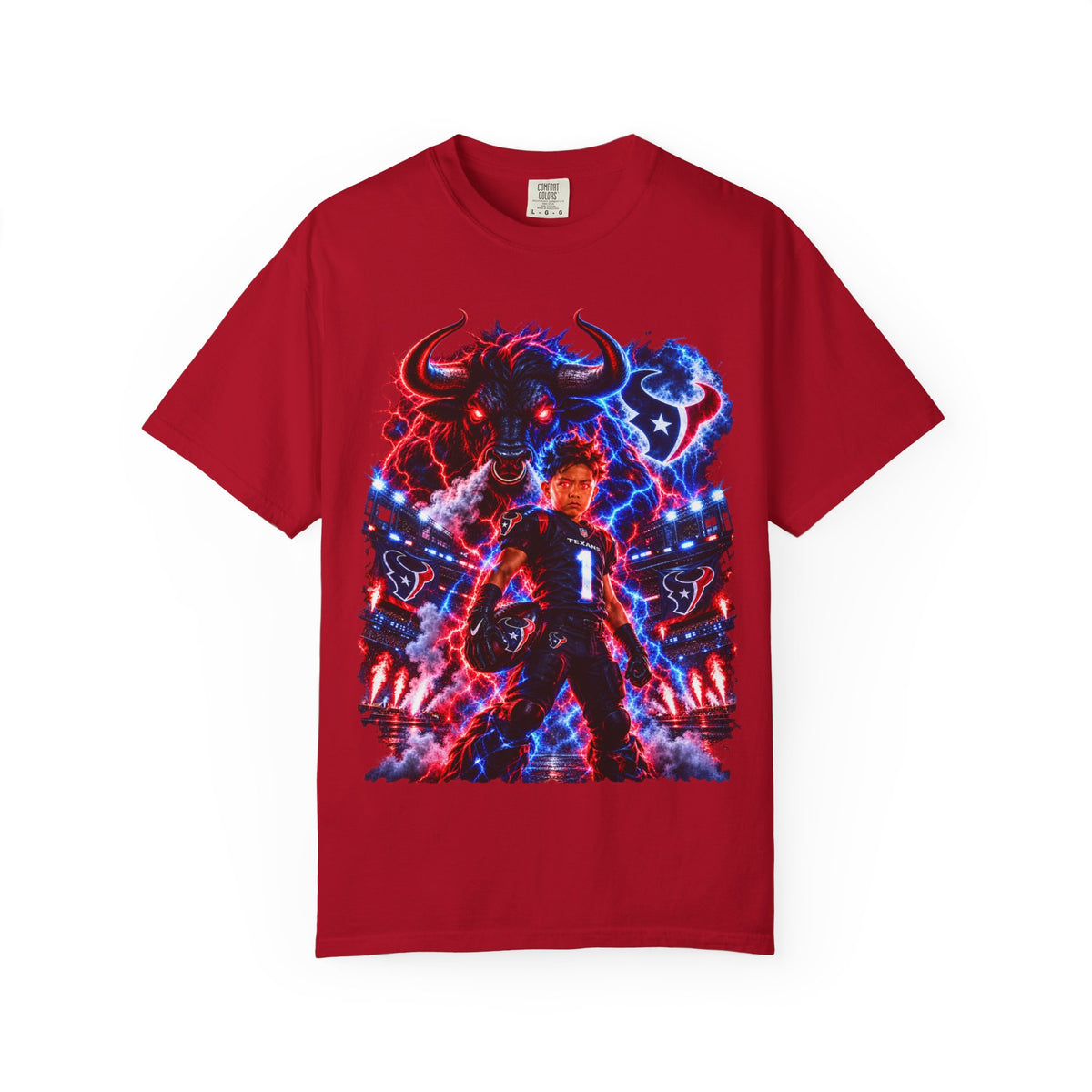 Houston Texans Bull Graphic T-Shirt — Neon Player & Team Logo Football Tee