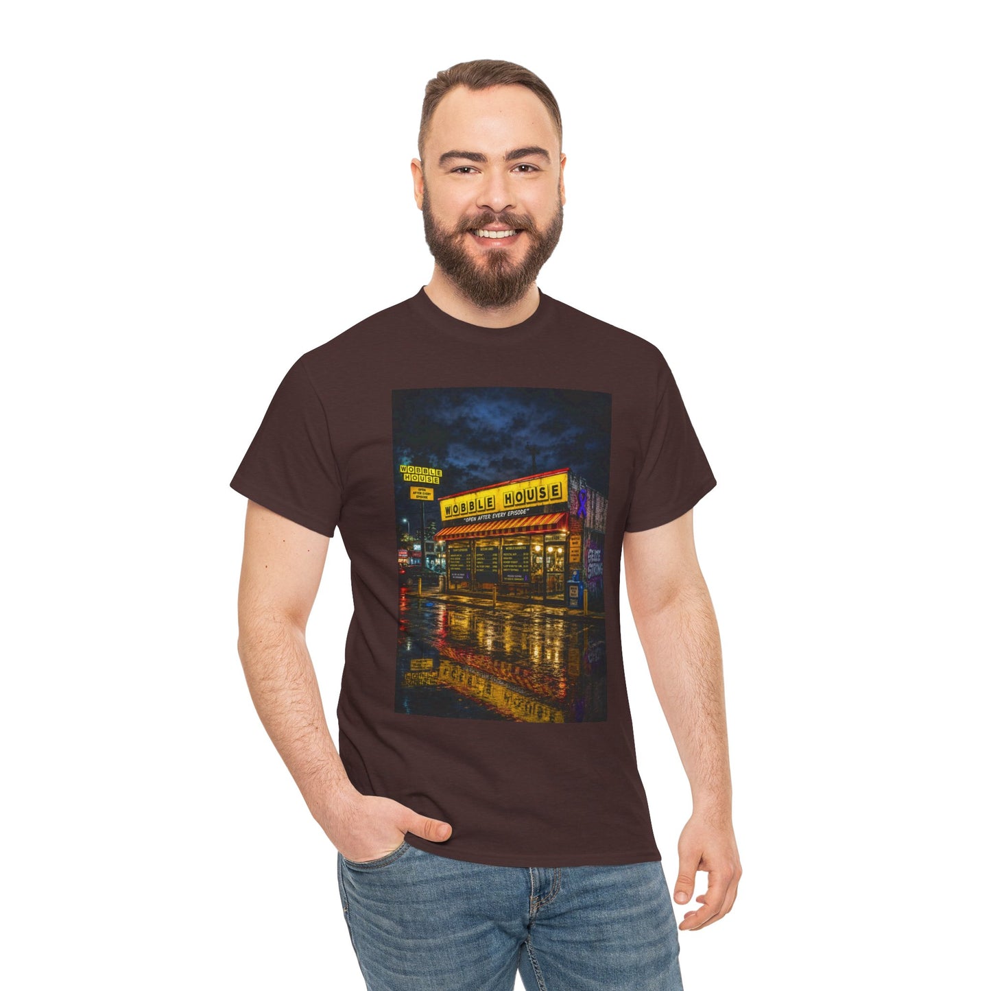 Diner Neon Night T-Shirt — Retro Rainy Cityscape Graphic Tee