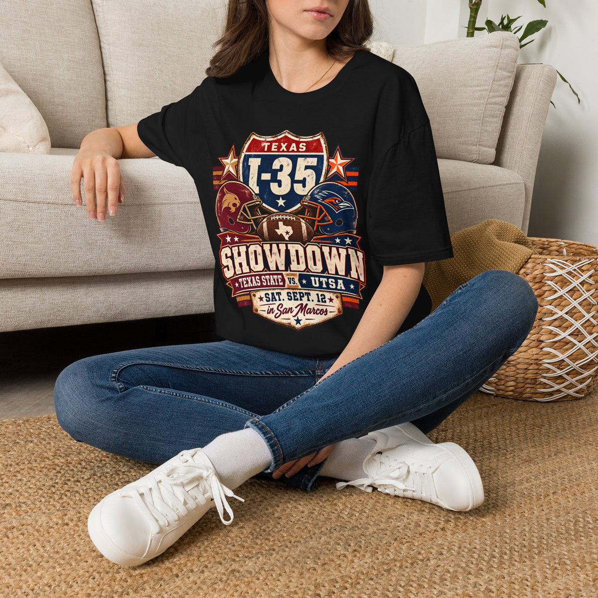 I-35 Texas Showdown Football T-Shirt – Texas State vs UTSA Game Day Tee