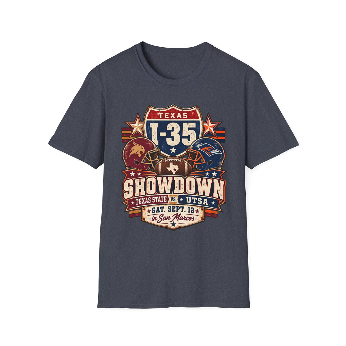 I-35 Texas Showdown Football T-Shirt – Texas State vs UTSA Game Day Tee
