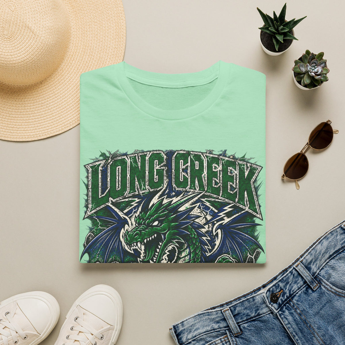 Long Creek Dragons T-Shirt — Vintage Green Dragon School Spirit Tee