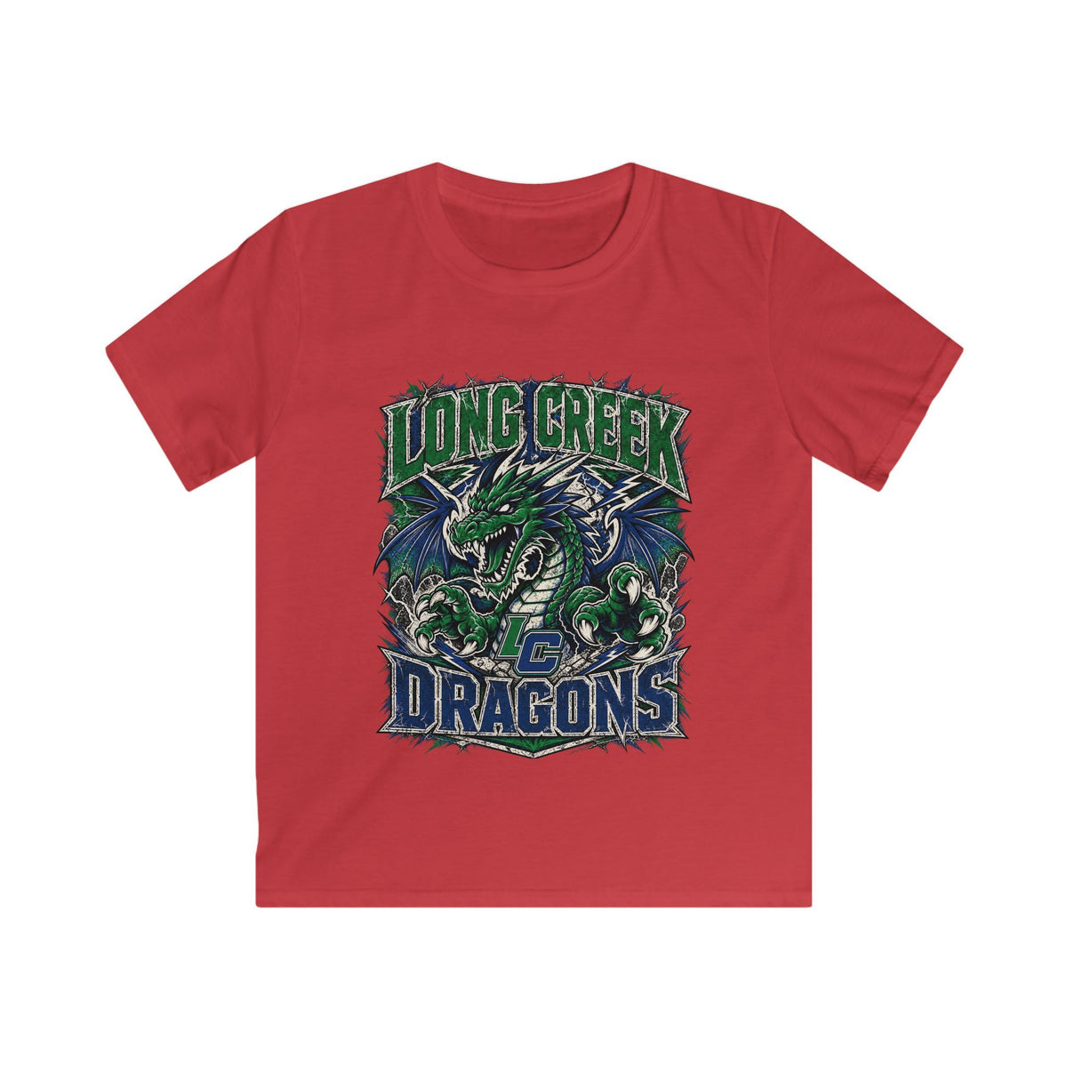 Long Creek Dragons Kids Tee — Green Fierce Dragon School Spirit Shirt