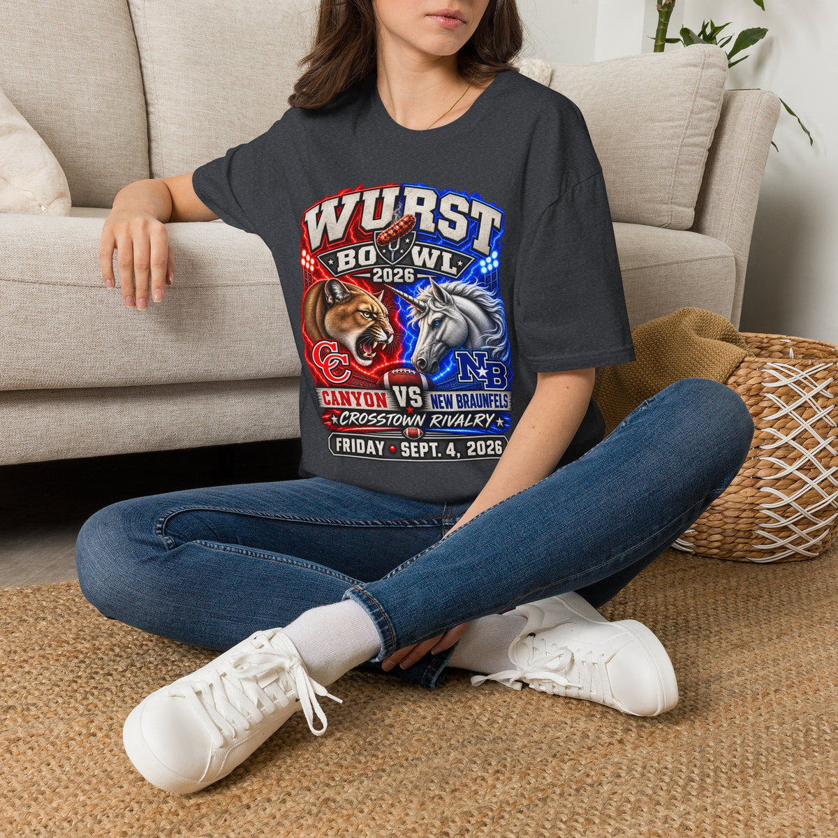 Wurst Bowl 2026 T‑Shirt — Rivalry Game Day Tee (Sausage vs. Unicorn)