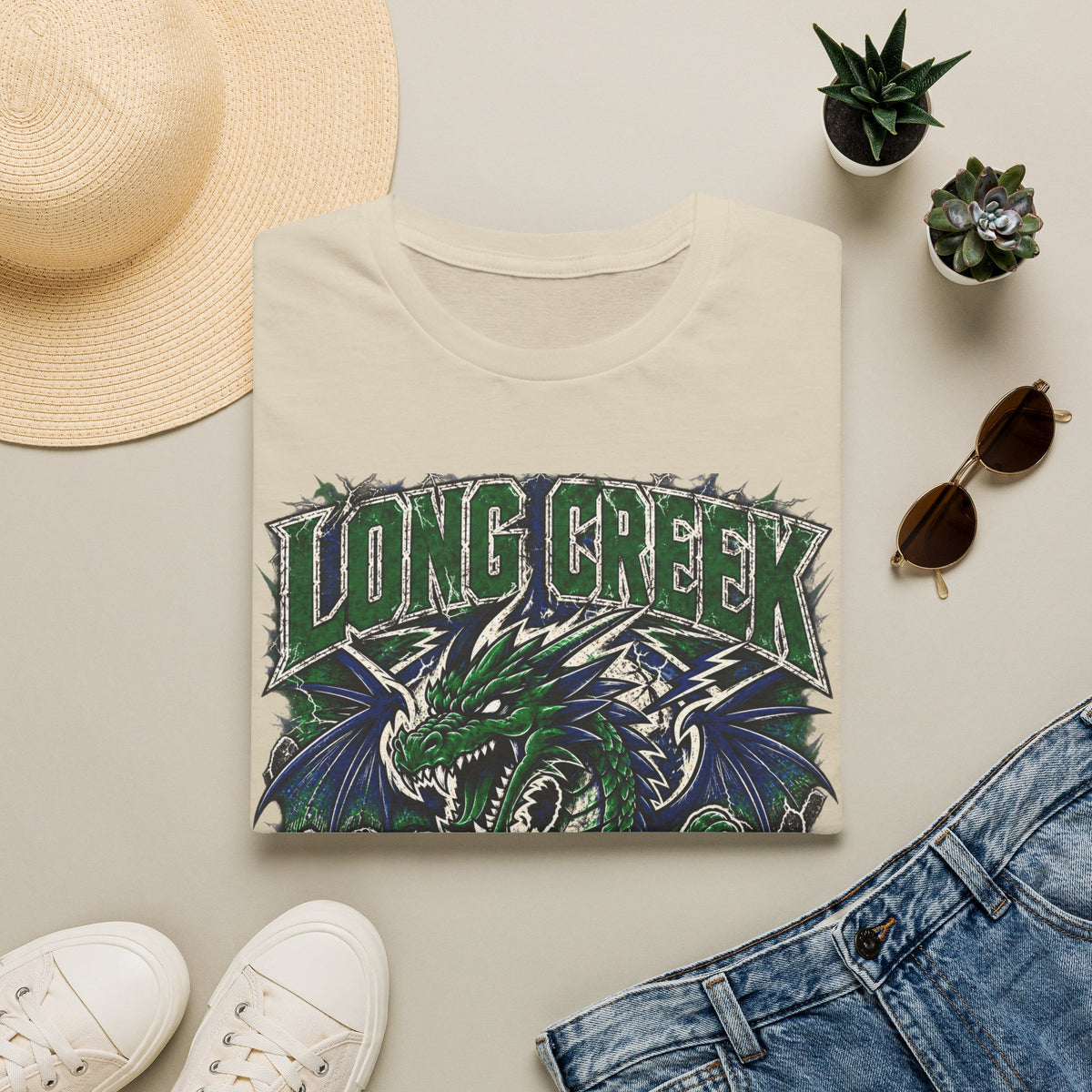 Long Creek Dragons T-Shirt — Vintage Green Dragon School Spirit Tee