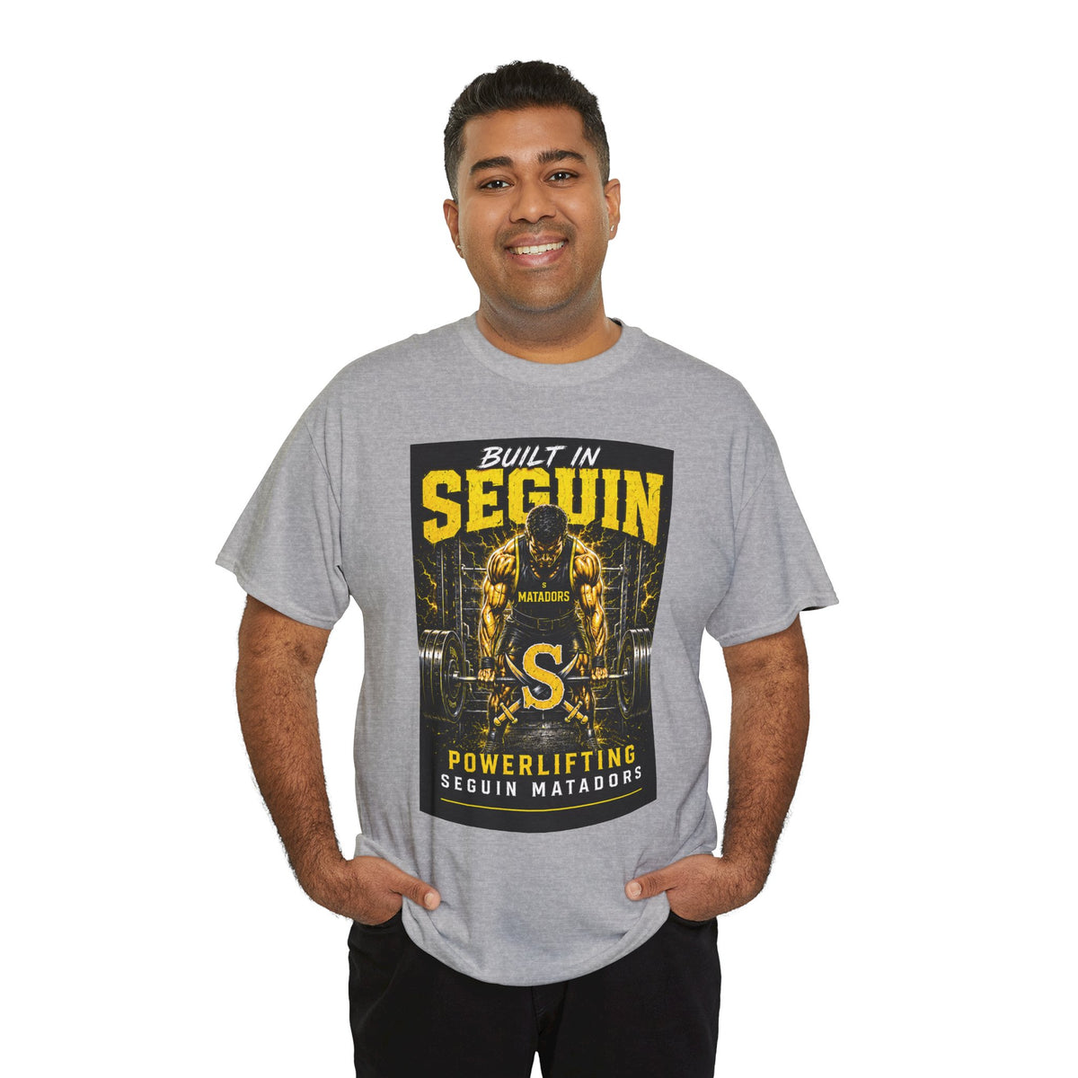 Seguin Powerlifting T-Shirt — "Built in Seguin" Matadors Gym Tee