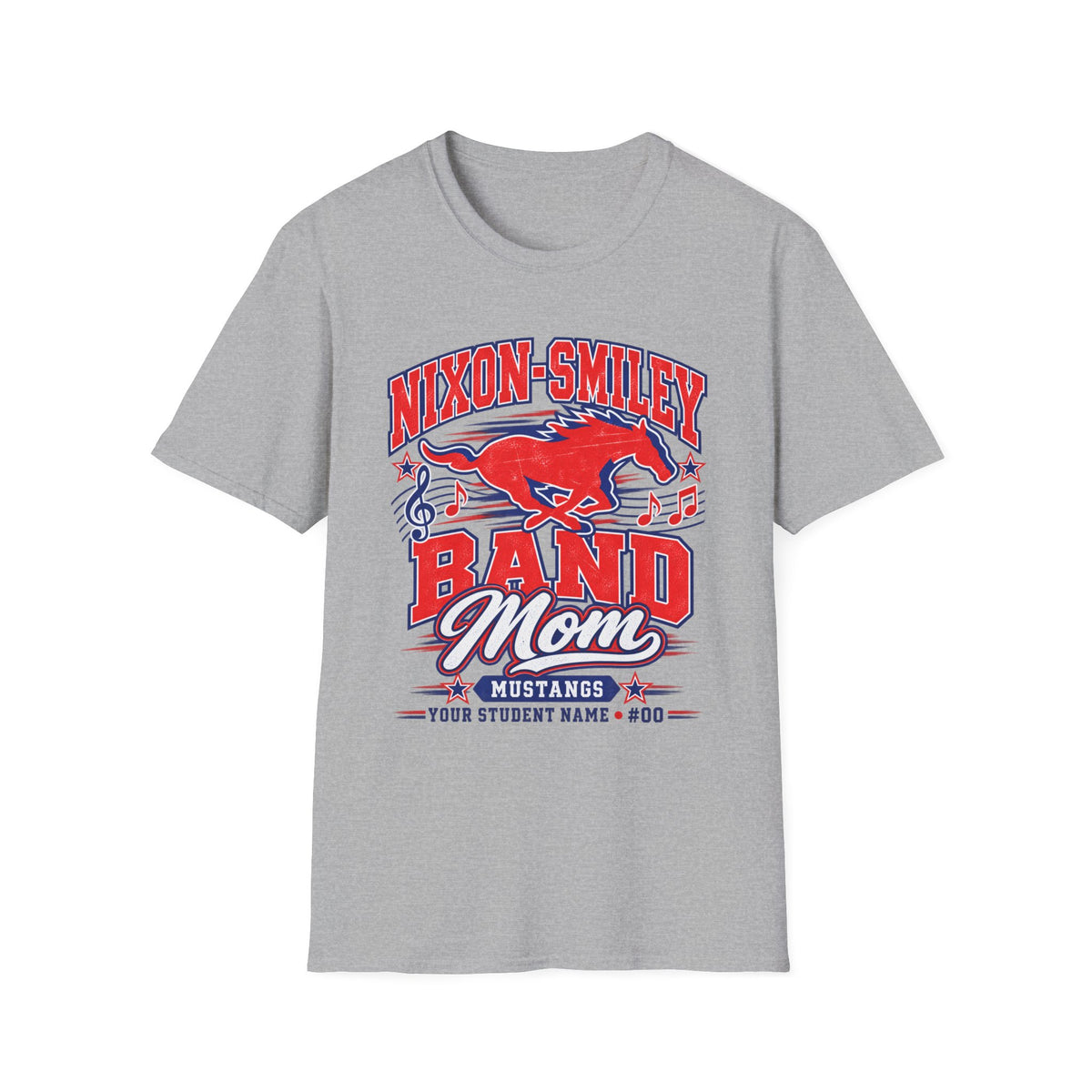 Mustangs Band Mom T-Shirt — Nixon-Smiley Band Support Tee